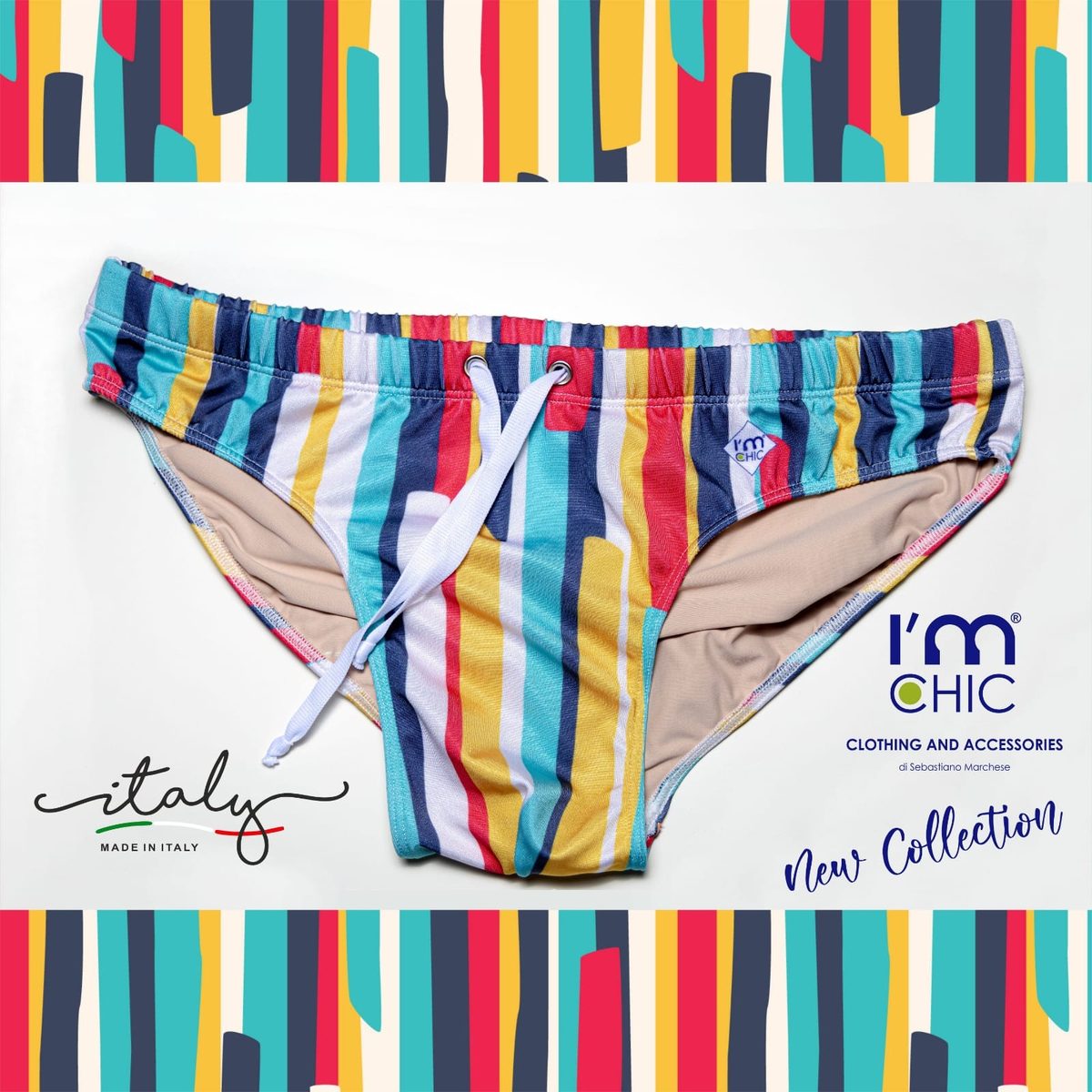 Costume mare uomo a righe colorate prodotto artigianalmente in Italia da I'M CHIC